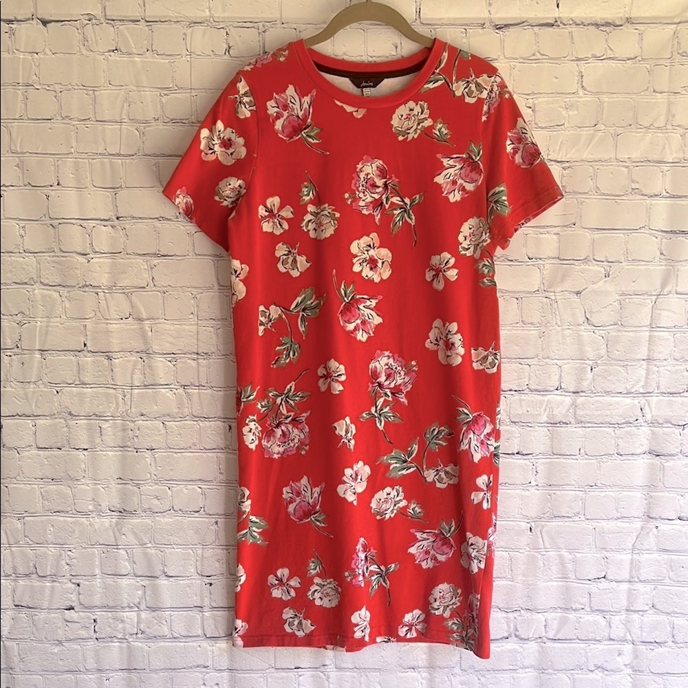 Joules Floral Dark Coral‎ T-Shirt Dress Woman’s Size 8